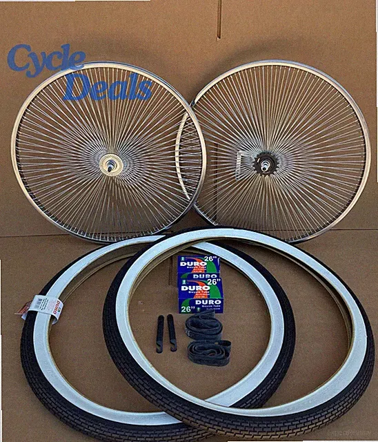 26" Steel Chrome 140 Wheels + Brick Tires + Tubes Set CRUISER LOWRIDER Bicycle