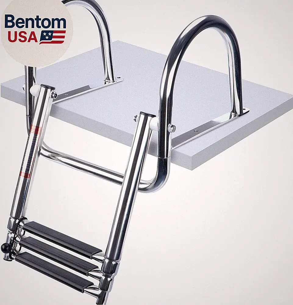 3 Steps Pontoon Boat Ladder, Stainless Steel Folding Telescoping Rear Entry Inbo