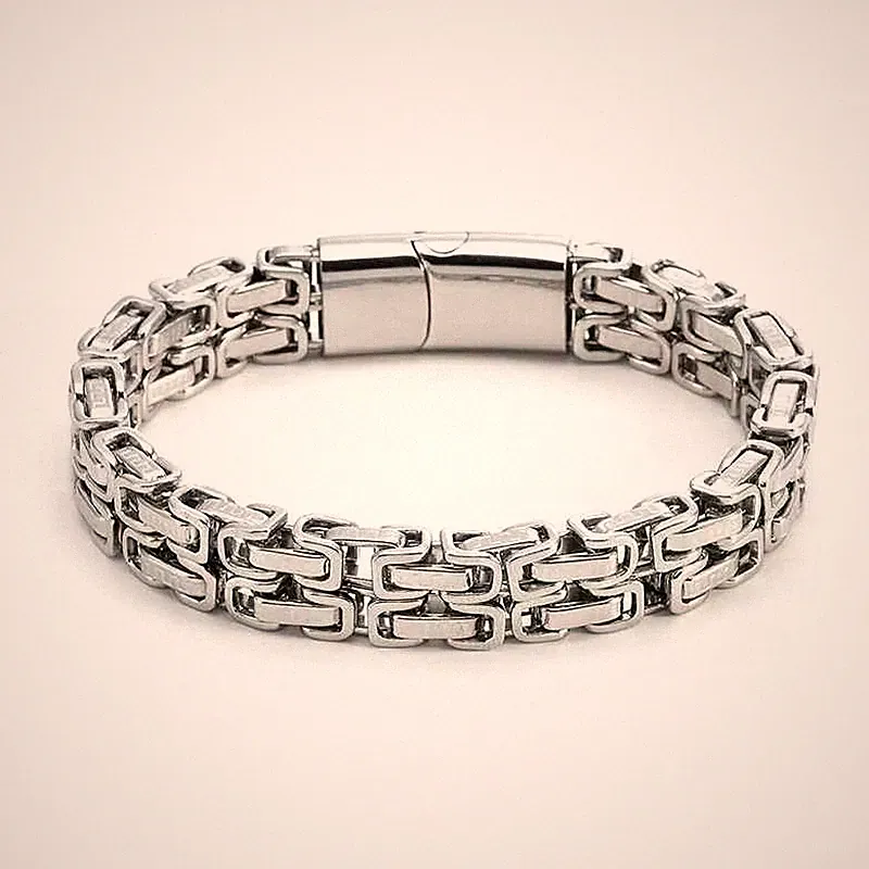 316L Stainless Steel Simple Hip Hop Thick Byzantine Bicycle Chain Bracelet Men
