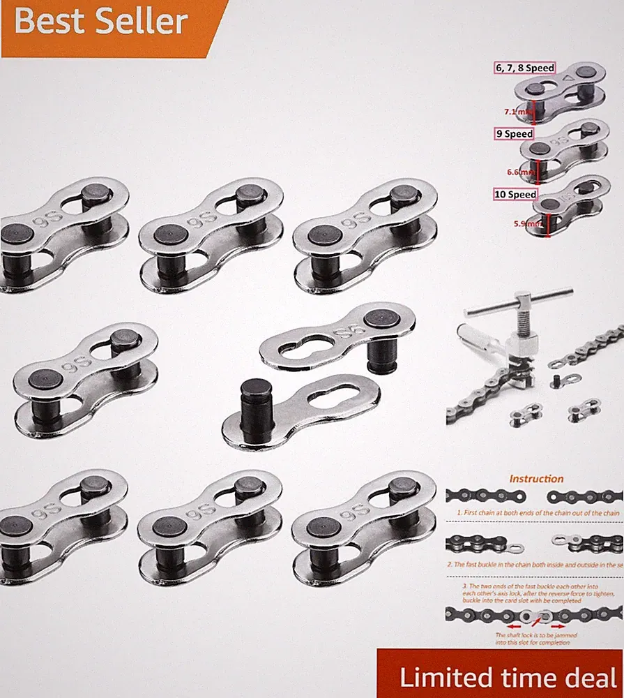 8-Pair Stainless Steel Bicycle Chain Links for 6-10 Speed Bikes