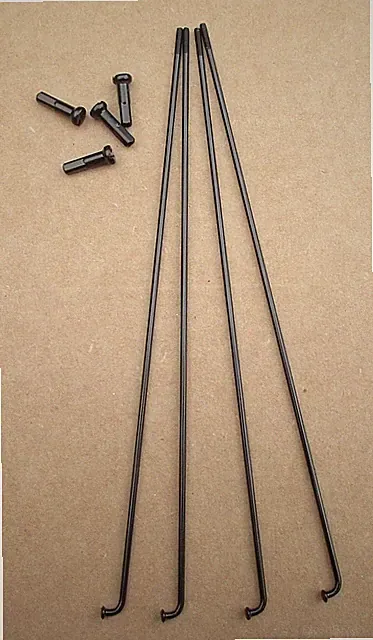Bicycle Spokes 14g Stainless Steel Black with Nipples Various Sizes 1 = 4 Spokes
