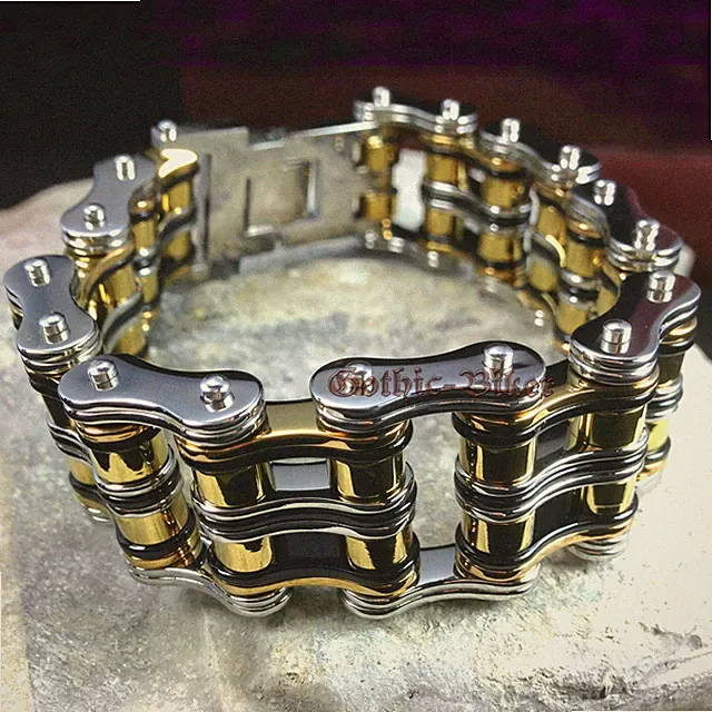 Heavy Men's Motorcycle Bike Chain Bracelet Bicycle Stainless Steel Silver/Gold