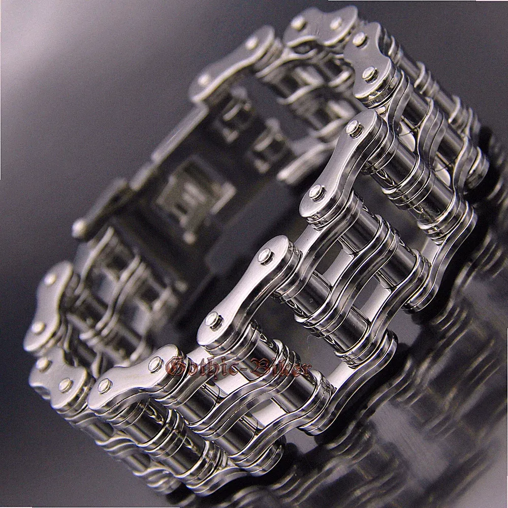 Heavy Mens Stainless Steel Motorcycle Bike Chain Biker Bracelet Silver 27mm Wide