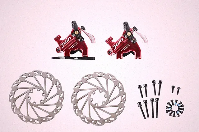 Juin Tech F1 Road Bike Hydraulic Disc Brake Calipers Pair Flat Mount Red