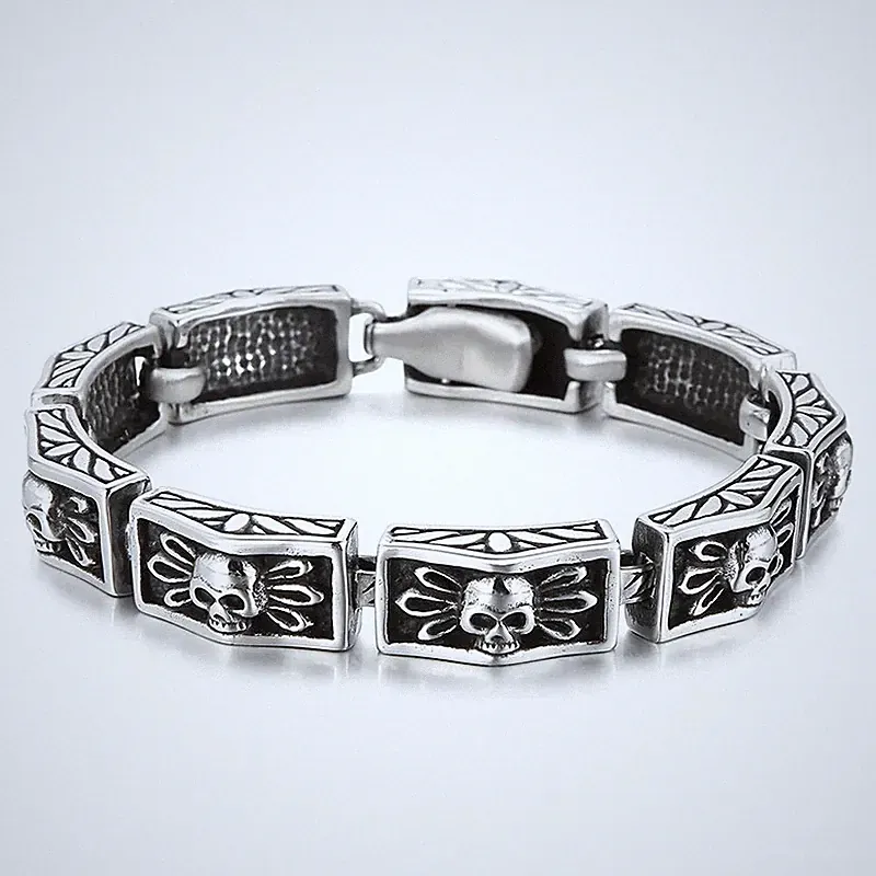 Men's Heavy Stainless Steel Motorcycle Bike Chain Pirate Skull Biker Bracelet