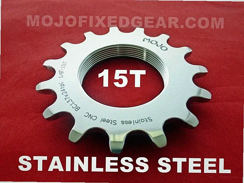 MOJO 15T FIXED GEAR COG - STAINLESS STEEL TRACK 15 TOOTH 1/8 INCH CNC
