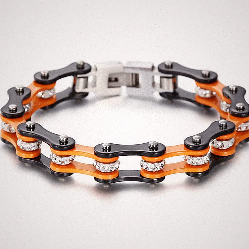 Orange Punk Bicycle Motorcycle Chain Bracelets For Women Stainless Steel Jewelry