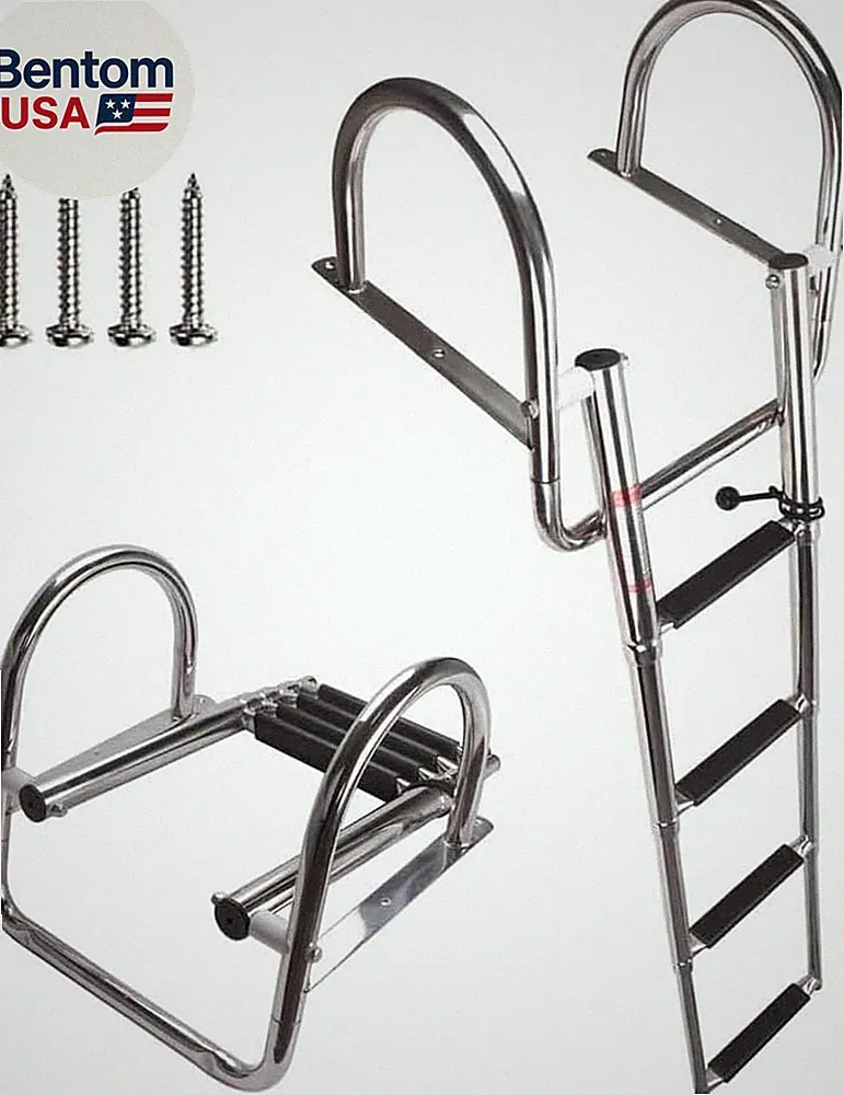 Pontoon Boat Ladder, Stainless Steel Folding Telescoping Rear Entry Inboard Ladd