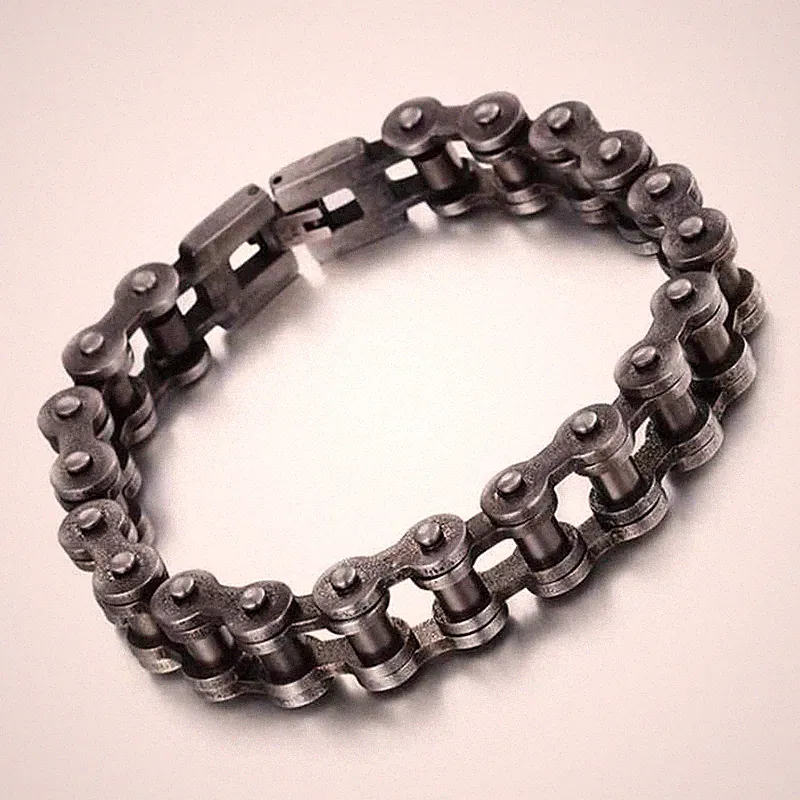 Punk Brush Black Bike Chain Bracelet Men Hiphop Stainless Steel Bicycle Bangle