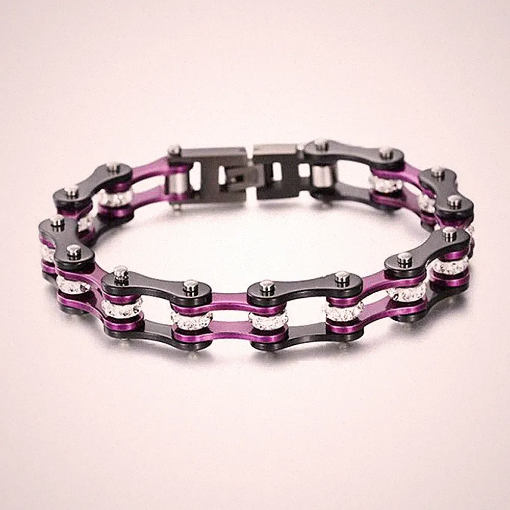 Purple Bicycle Motorcycle Chain Bracelets For Men/Women-Stainless Steel Bracelet