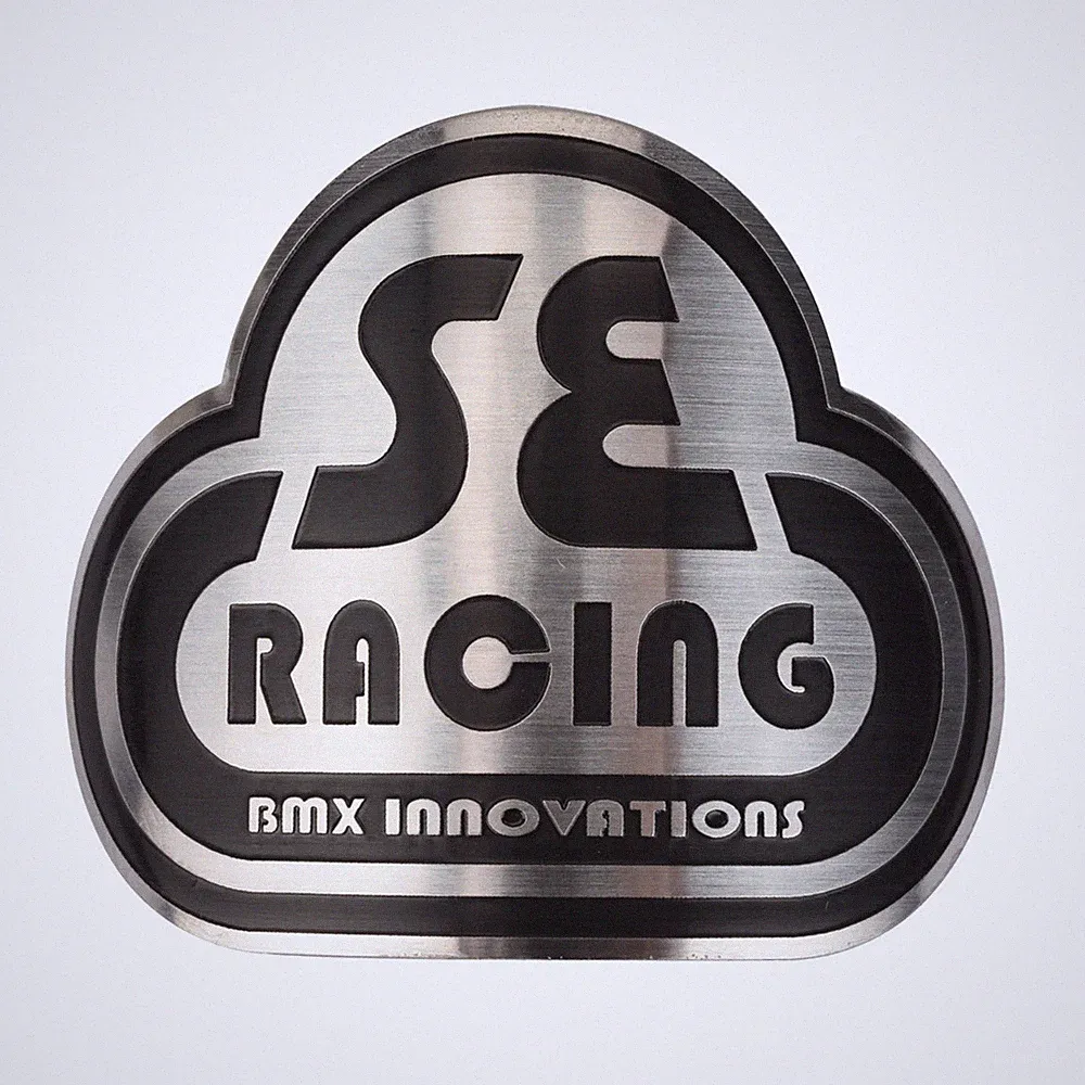 SE Racing BMX bicycle stainless steel head tube badge - SILVER & BLACK