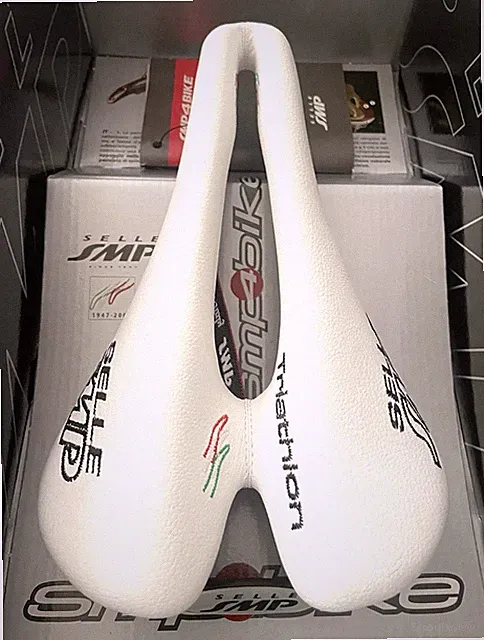 Selle SMP T4 Triathlon Saddle White Leather Inox Steel Rails Handmade In Italy