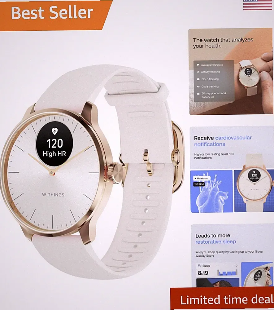 Stainless Steel Hybrid Smart Watch: 30-Day Battery & Sleep Insights for Wellness