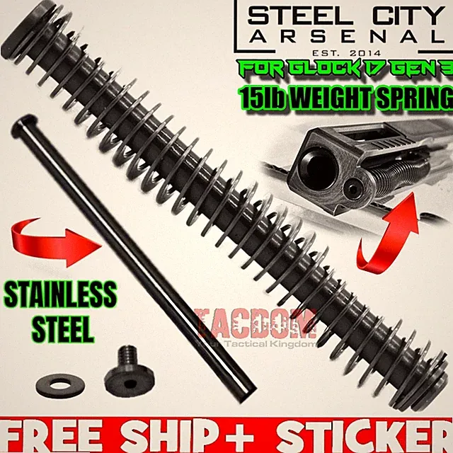 STEEL CITY ARSENAL BLK for GLOCK 17 GEN 3 Guide Rod 15lb Spring HELP CYCLE COMPS