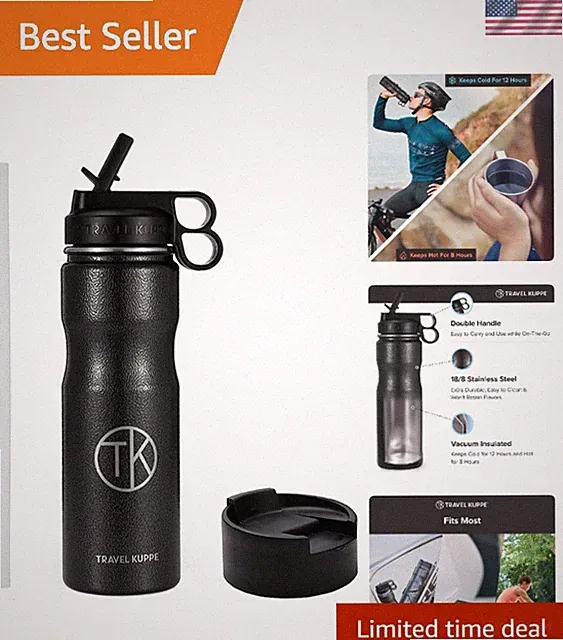 Vacuum Insulated Stainless Steel Bike Water Bottle with Straw & Sip Lid