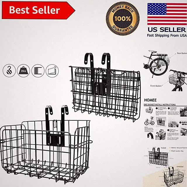 Versatile Rear Bike Basket - Black Stainless Steel Folding Design Carry 88 lbs