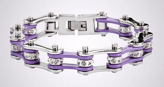 Women's Stainless Steel Vintage Purple Bling Motorcycle Bracelet 79